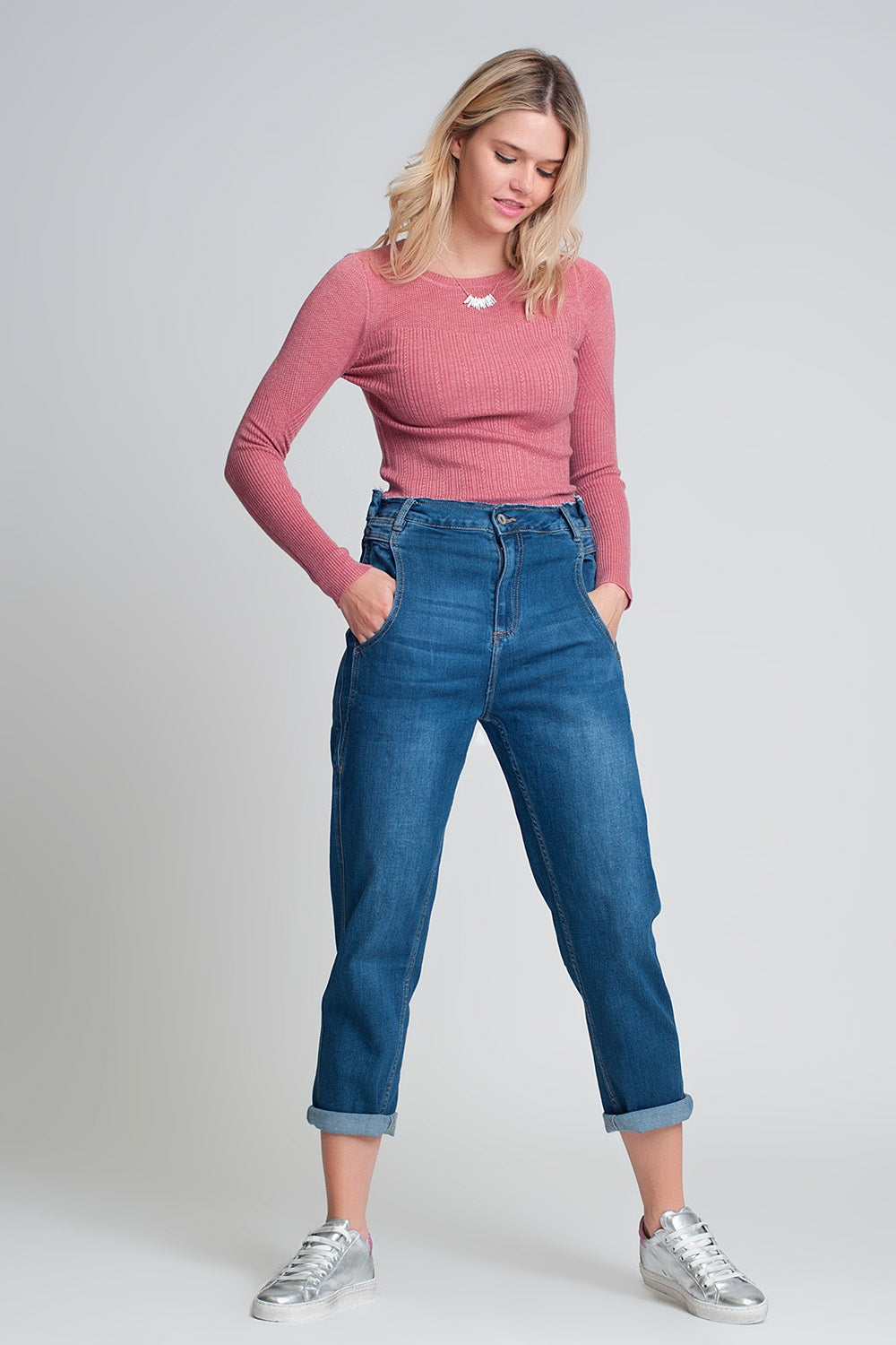 crew neck ribbed sweater in pink Szua Store