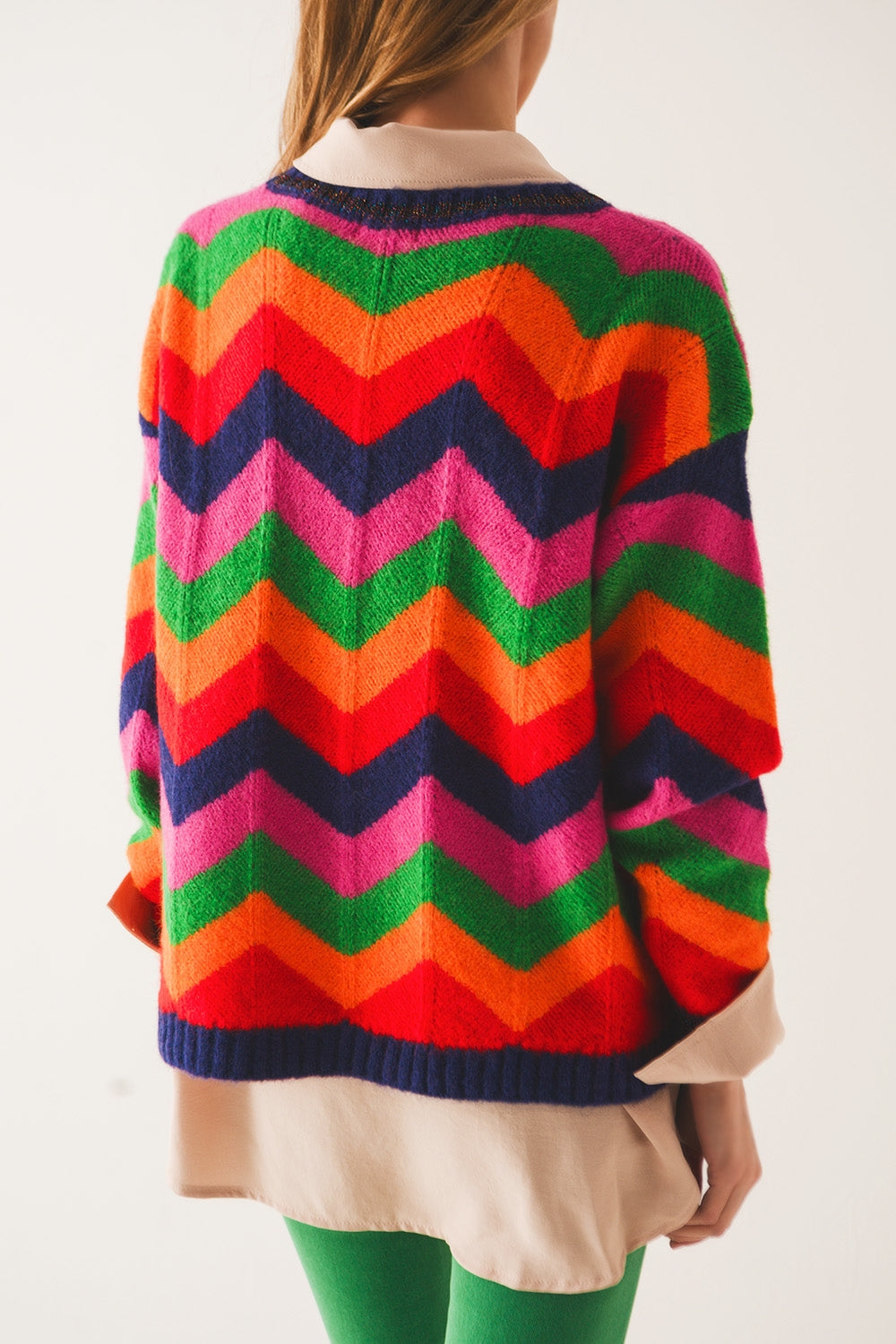 Crew neck striped knit sweater in multi - Szua Store