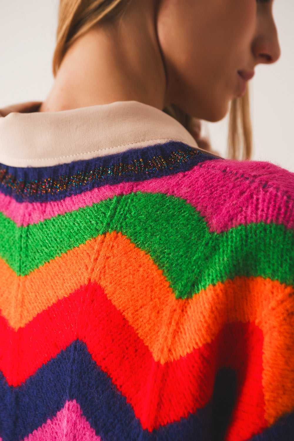 Crew neck striped knit sweater in multi - Szua Store