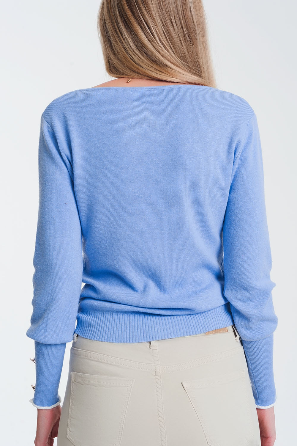 crew neck sweater with button detail in blue Szua Store