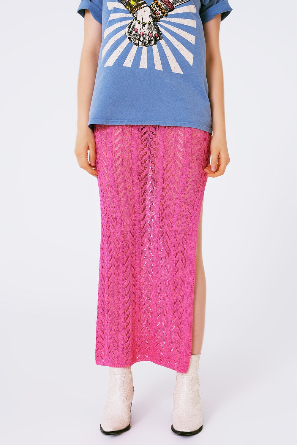 Crochet Maxi Skirt in Pink - Szua Store