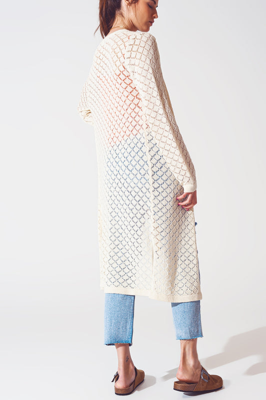 Crochet Midi Cardigan in Cream - Szua Store