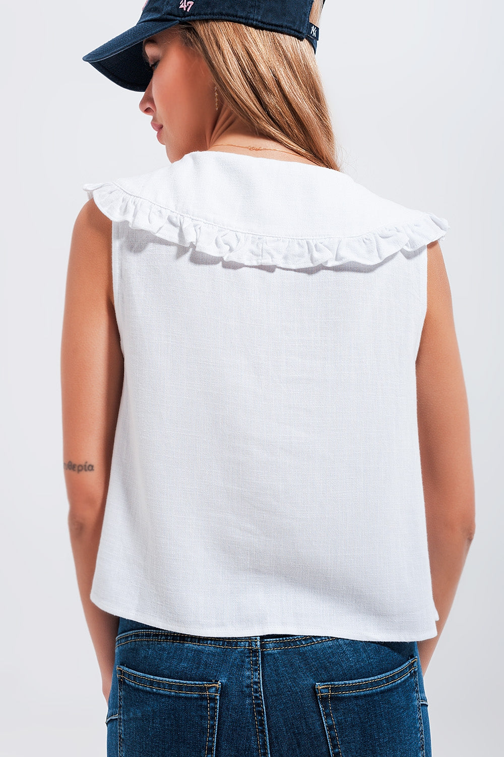 Crop top with bib collar in white Szua Store