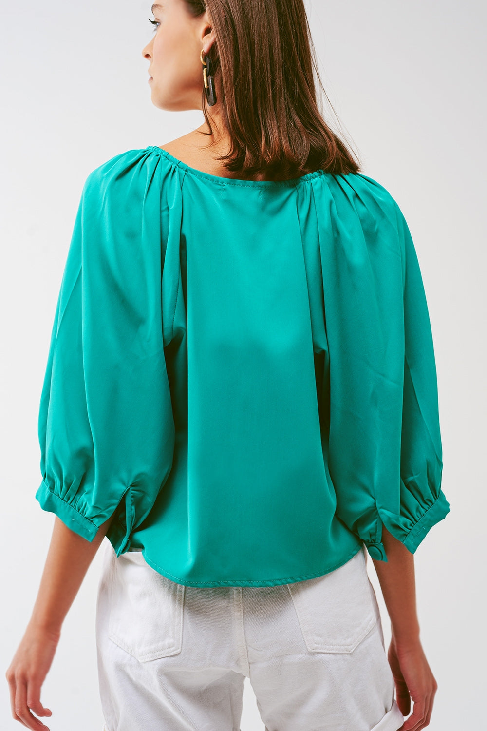 Cropped Button Through Shirt in Green - Szua Store