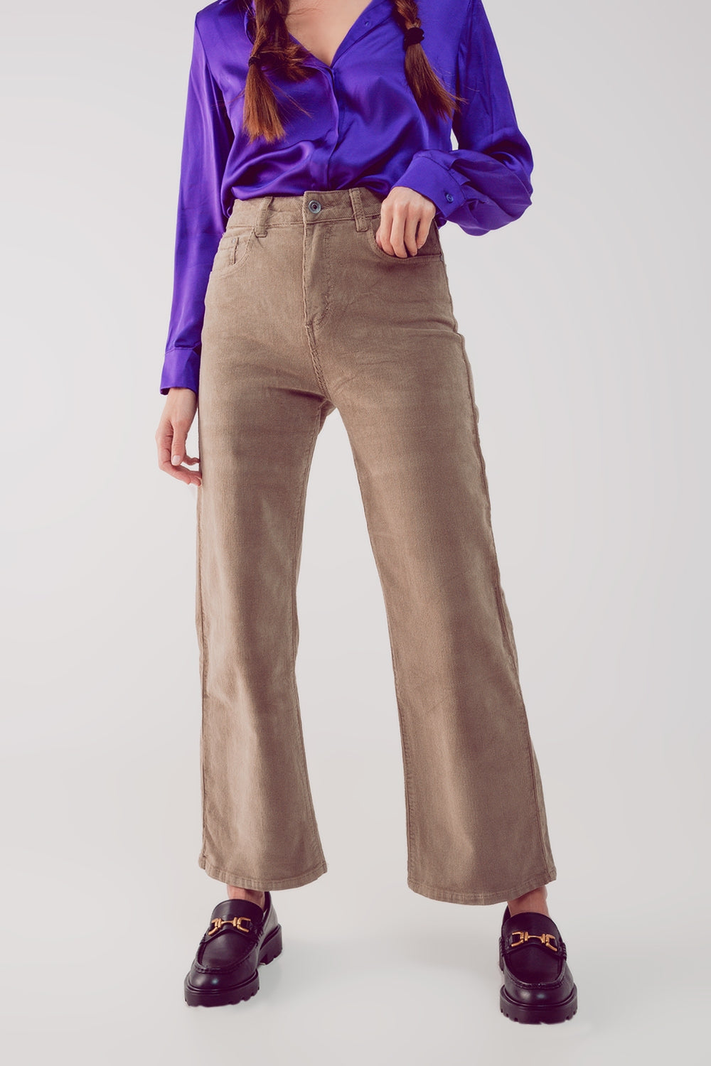 Cropped cord pants in beige