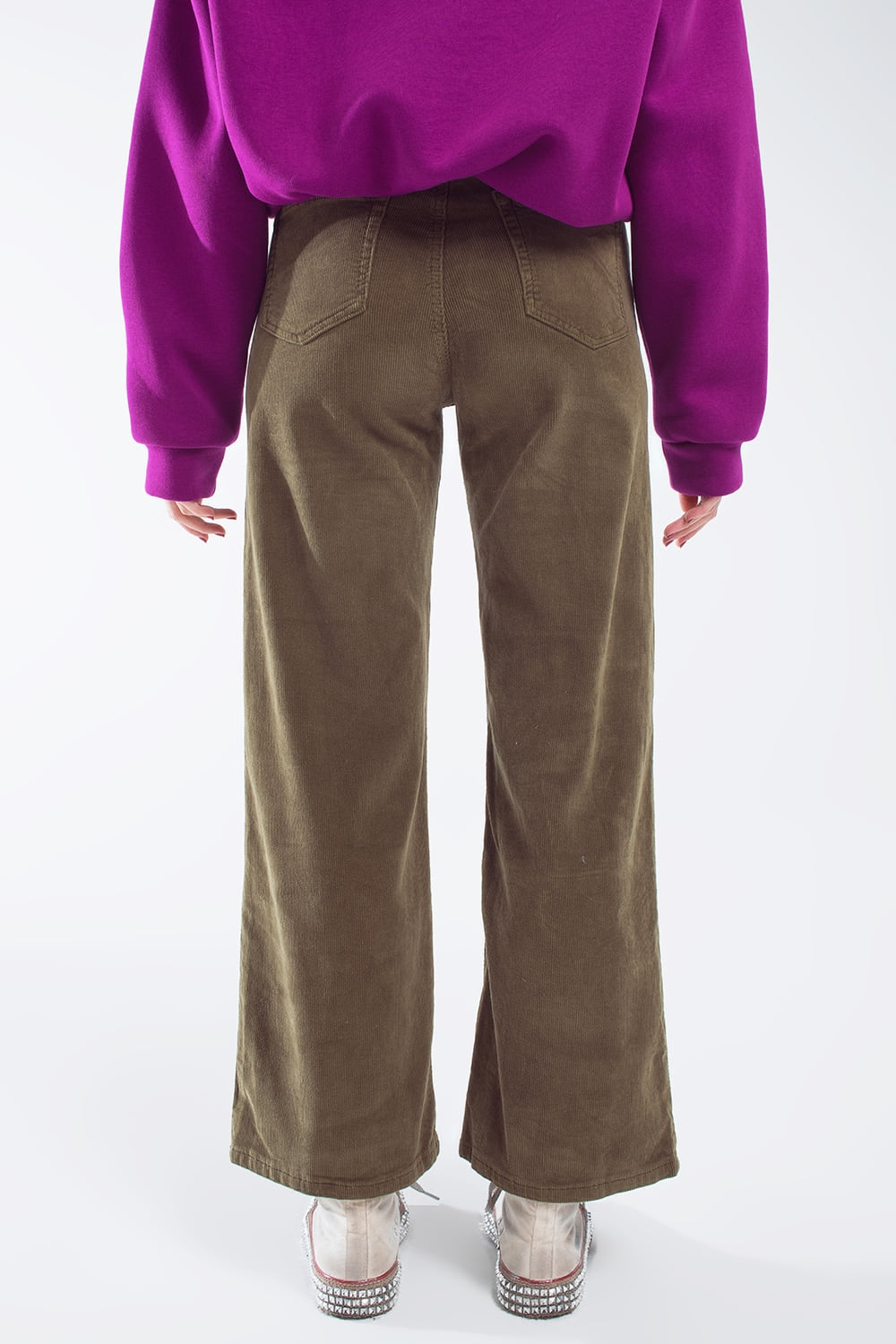 Cropped cord pants in khaki