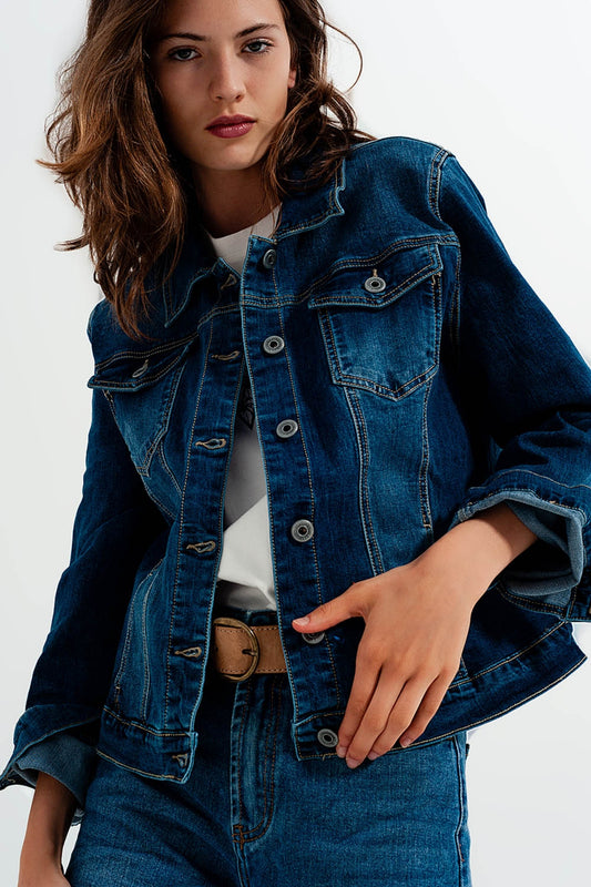 Cropped denim jacket in darkwash blue Szua Store