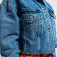 Cropped denim jacket with raw hem in mid wash Szua Store