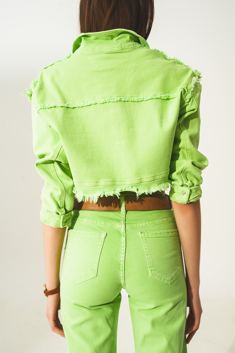 Cropped denim trucker jacket in acid green - Szua Store