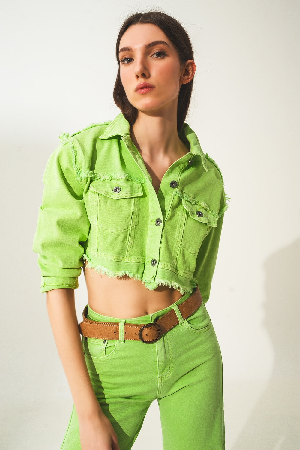 Cropped denim trucker jacket in acid green - Szua Store