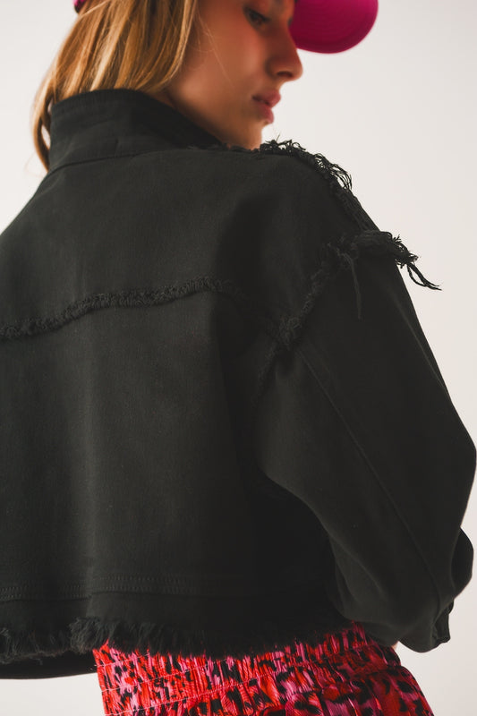 Cropped denim trucker jacket in black - Szua Store