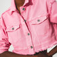 Q2 Cropped denim trucker jacket in pink