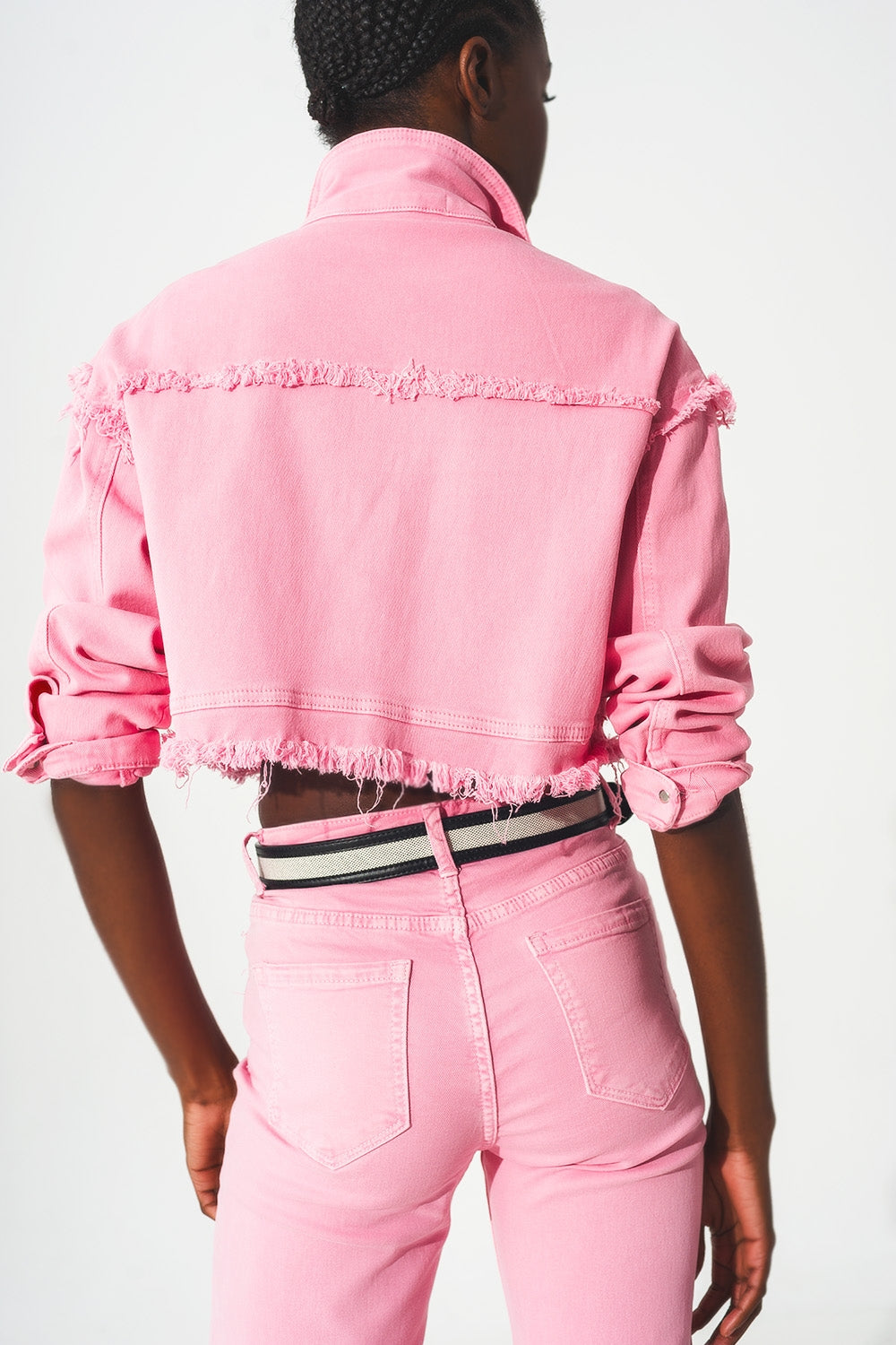 Cropped denim trucker jacket in pink - Szua Store