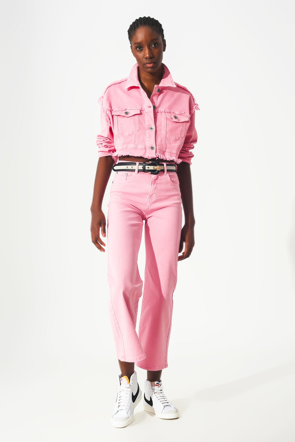 Cropped denim trucker jacket in pink - Szua Store