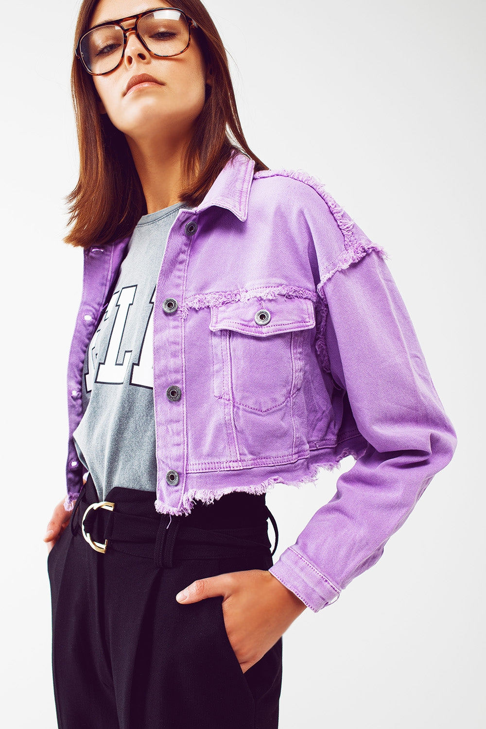 Cropped denim trucker jacket in purple - Szua Store