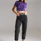 Cropped High Neck Top in Purple Sequin