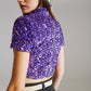 Cropped High Neck Top in Purple Sequin