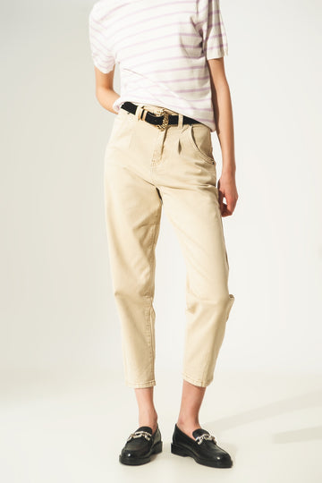 Q2 Cropped Jeans in Beige
