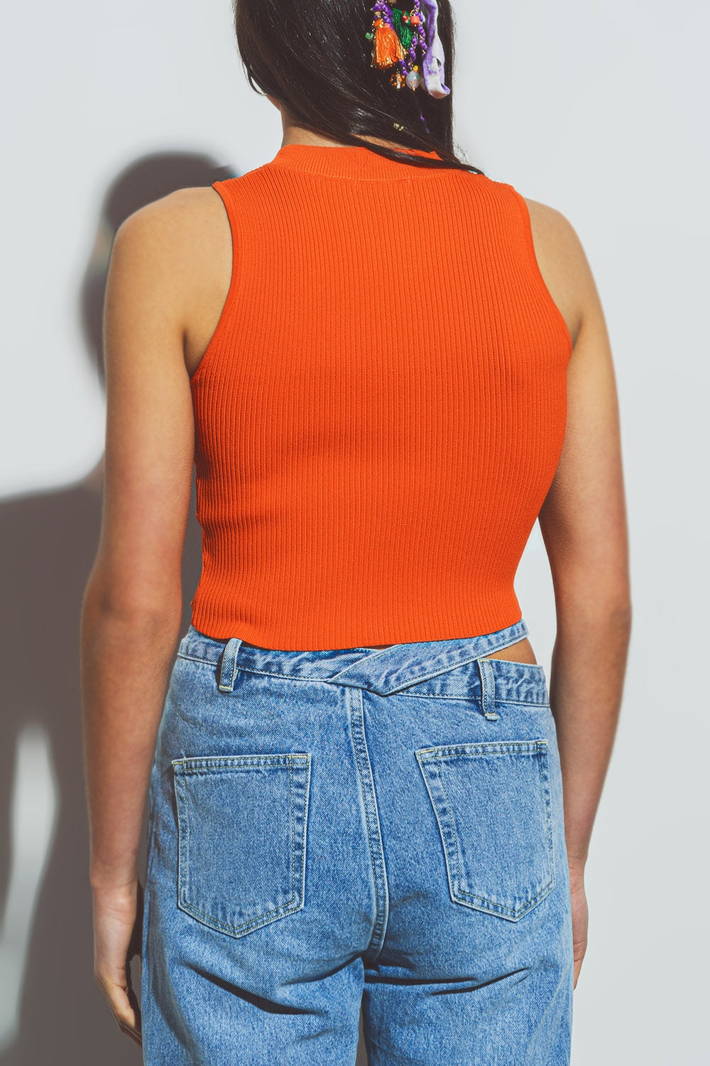 Cropped Knitted Tank Top in Orange - Szua Store