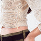 Cropped long Sleeve Sequin Top With V-neck and Rouched Design in Pearl White