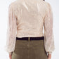 Cropped long Sleeve Sequin Top With V-neck and Rouched Design in Pearl White