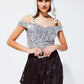 Q2 Cropped sequin glitter top in silver