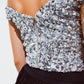 Cropped sequin glitter top in silver