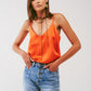 Q2 Cropped Shirt with Spaghetti Straps in Orange