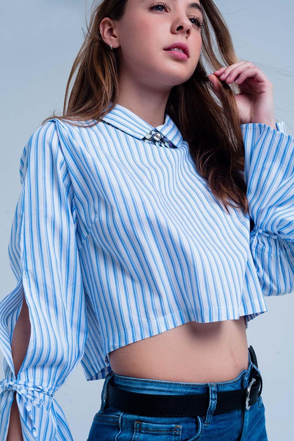 Cropped striped shirt in blue Szua Store
