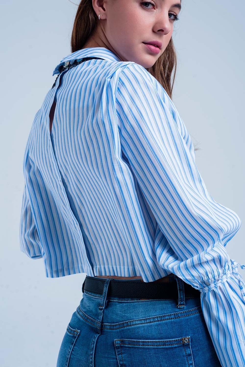 Cropped striped shirt in blue Szua Store