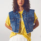 Q2 Cropped Studded Denim Vest in Blue