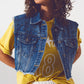 Cropped Studded Denim Vest in Blue - Szua Store