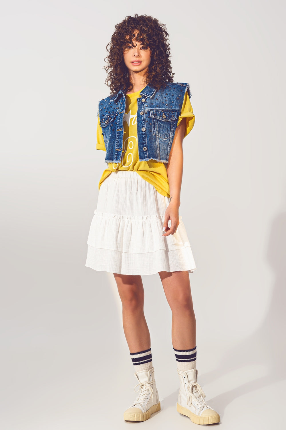 Cropped Studded Denim Vest in Blue - Szua Store