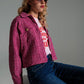 Q2 Cropped Tweed Jacket With Chest Pockets in Pink