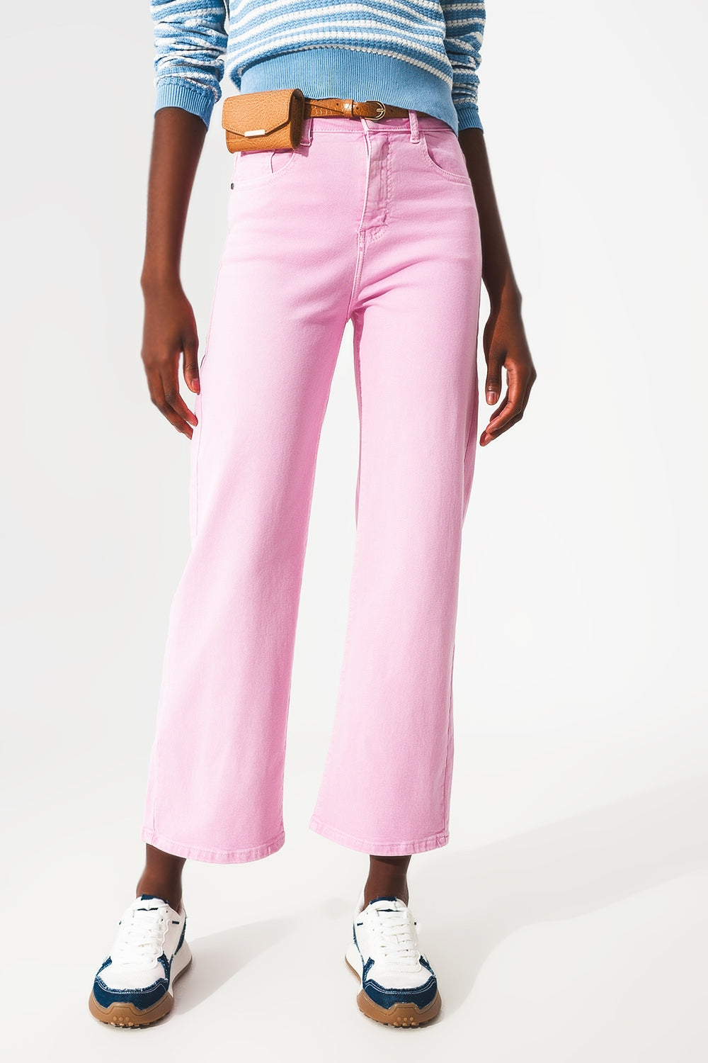 Q2 Cropped wide leg jeans in bubblegum pink