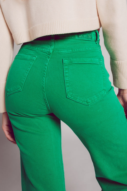 Cropped wide leg jeans in deep green Szua Store