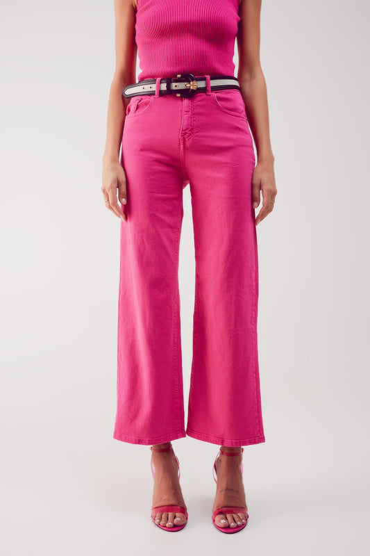 Cropped wide leg jeans in fushia Szua Store