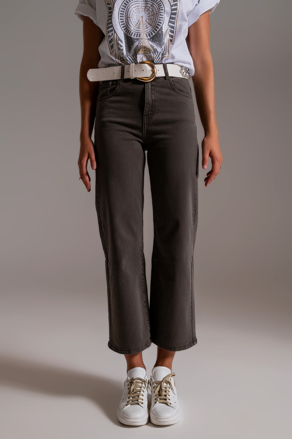 Q2 Cropped wide leg jeans in grey