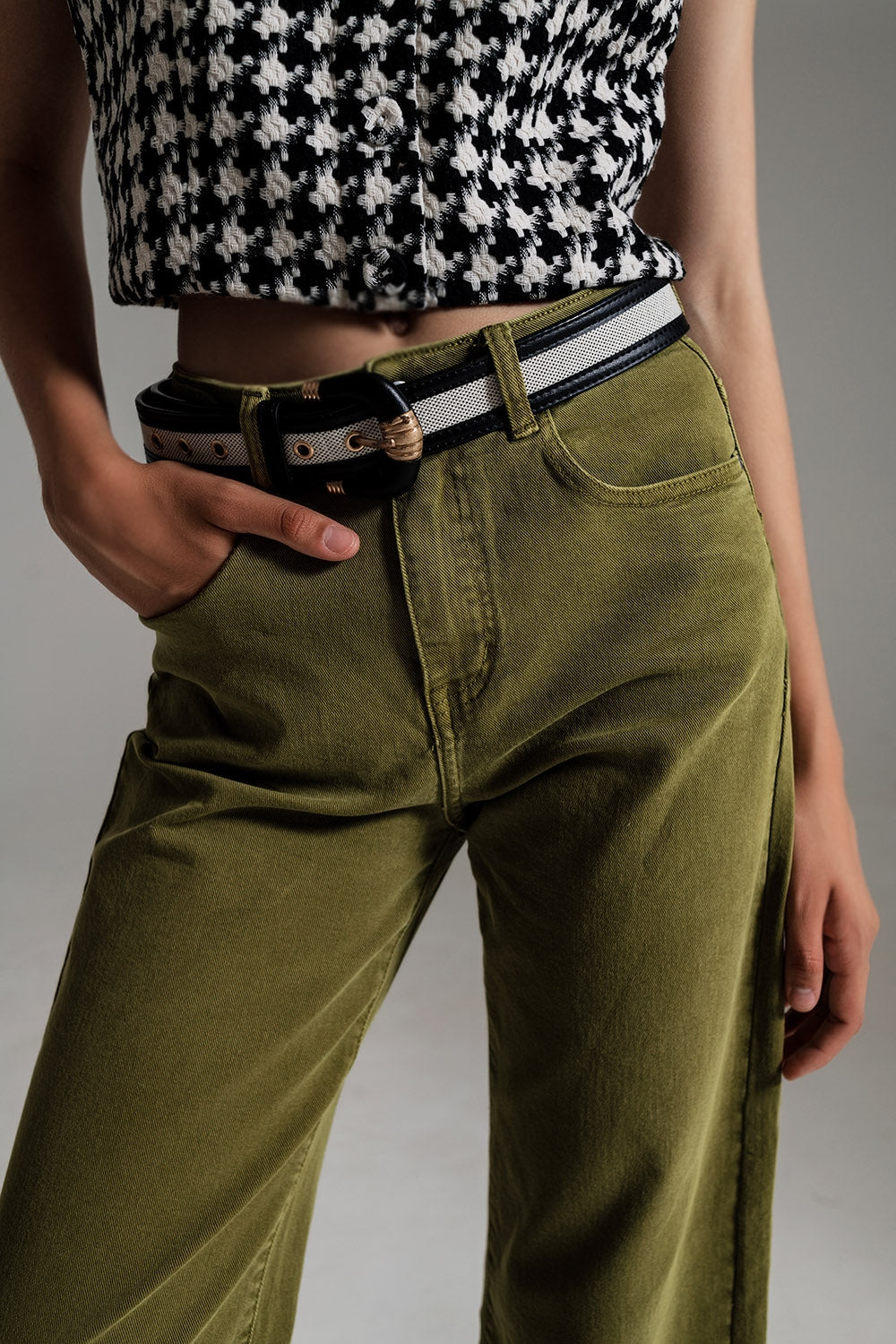 Cropped wide leg jeans in Olive green - Szua Store