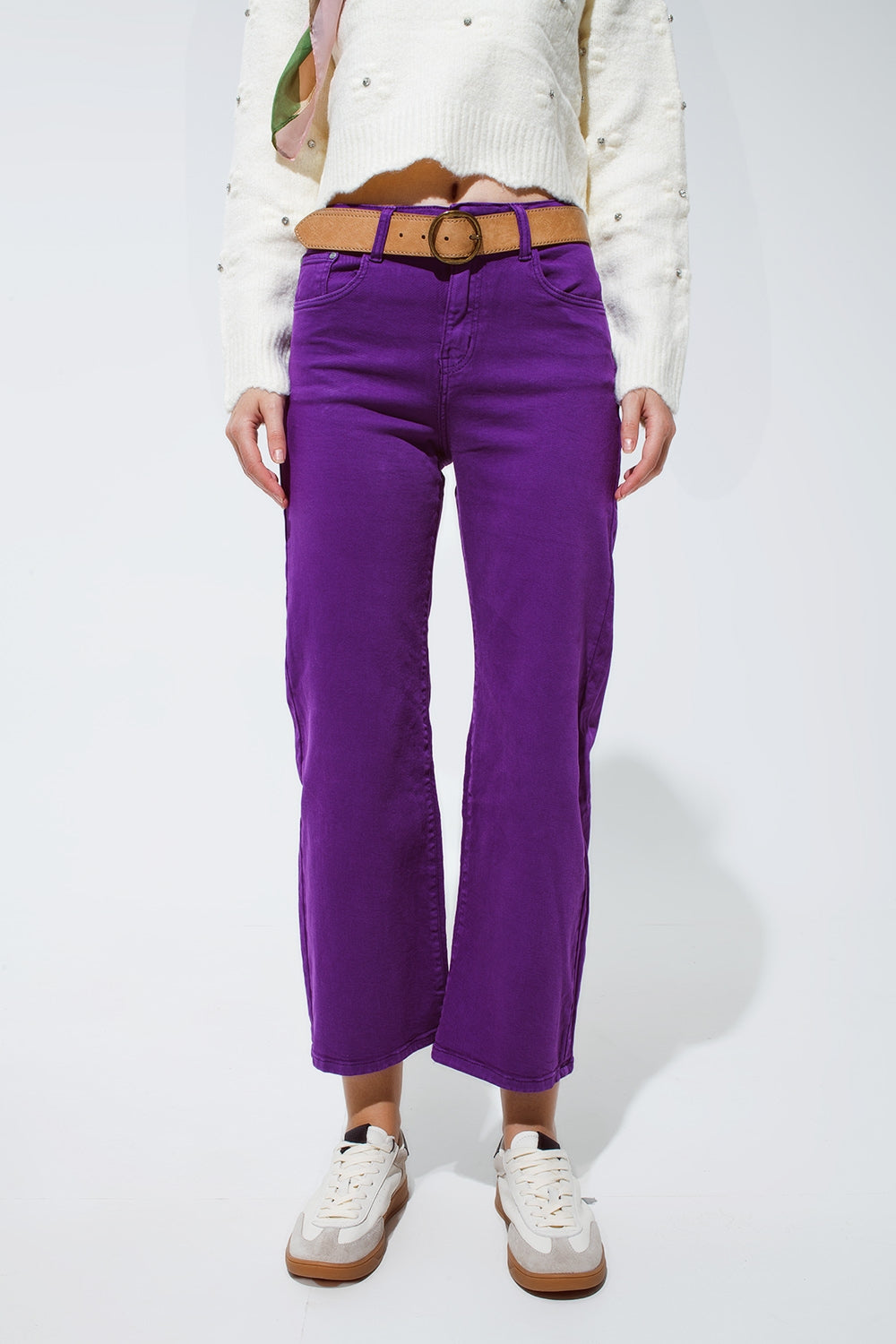 Q2 Cropped wide leg jeans in purple