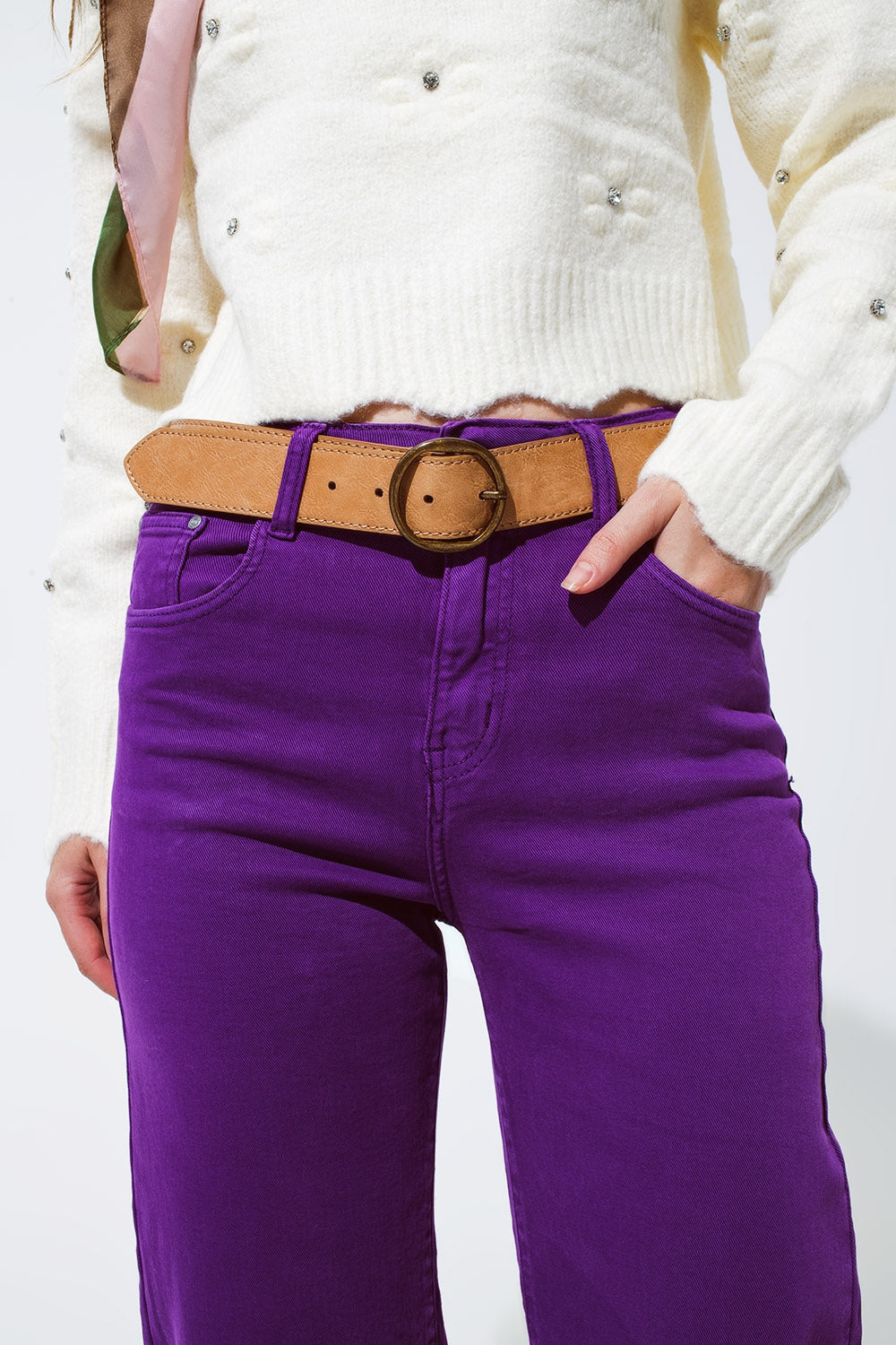 Cropped wide leg jeans in purple