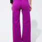 Cropped wide leg jeans in violet 3/4 length