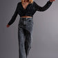 Cross over cropped and sheer top with sequins in black Szua Store