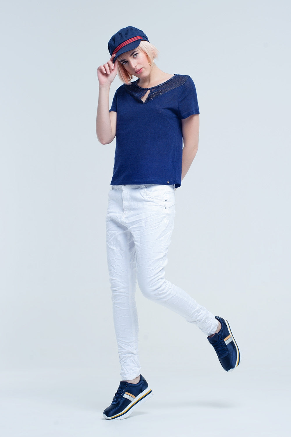 Crumpled white jeans with pockets Szua Store