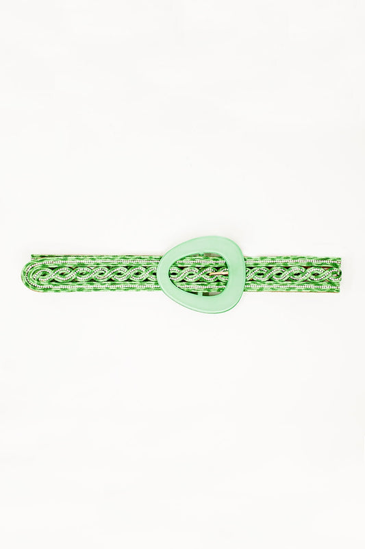 Q2 Crystal Embellished Belt in Green