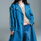 Q2 Demin trench coat with belt and raw edges in mid wash