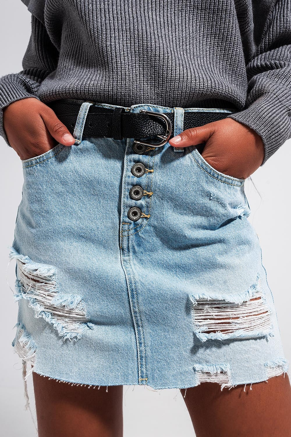 Denim button through mini skirt in light blue Szua Store