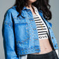 Denim cropped jacket in blue with studs and chest pockets