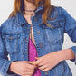 Denim jacket in light blue wash with sequin detail - Szua Store