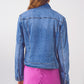 Denim jacket in light blue wash with sequin detail - Szua Store